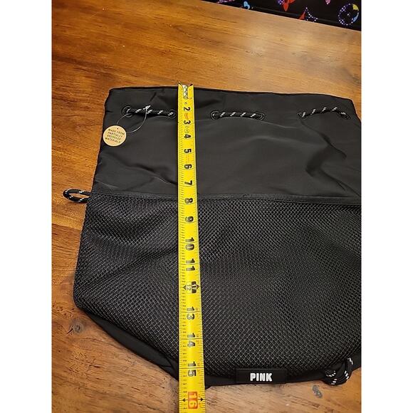 Victoria's Secret PINK Drawstring Bag Backpack Carry On Adjustable Mesh Black - Picture 7 of 9